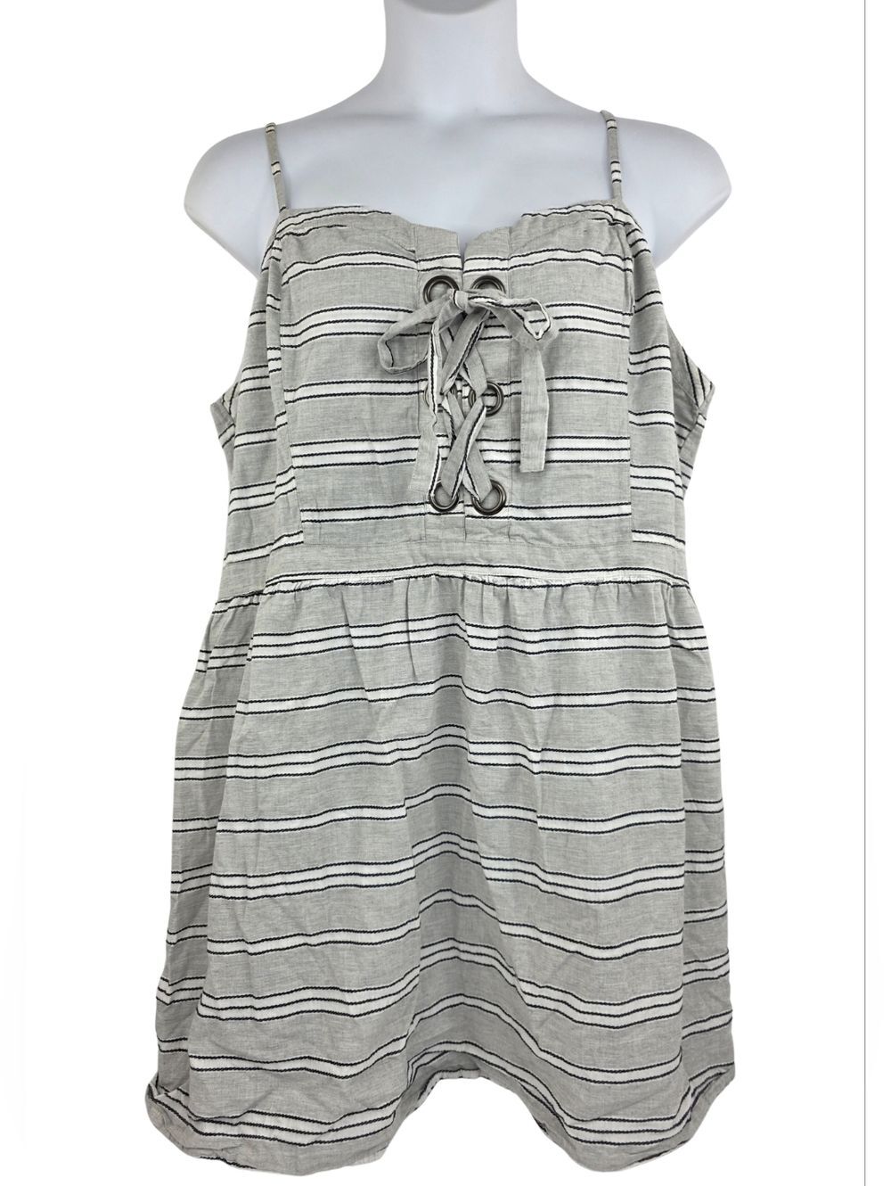 Arizona 3X Corset Style Striped Lace-Up Mini Dress Gray 3434-AB